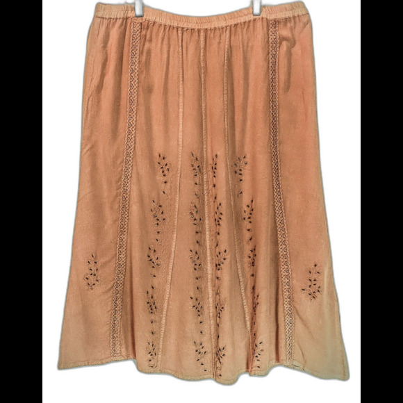 Club Z Collection Khaki Colored Embroiderd Beaded Floral Western Design Skirt, L - Picture 1 of 6